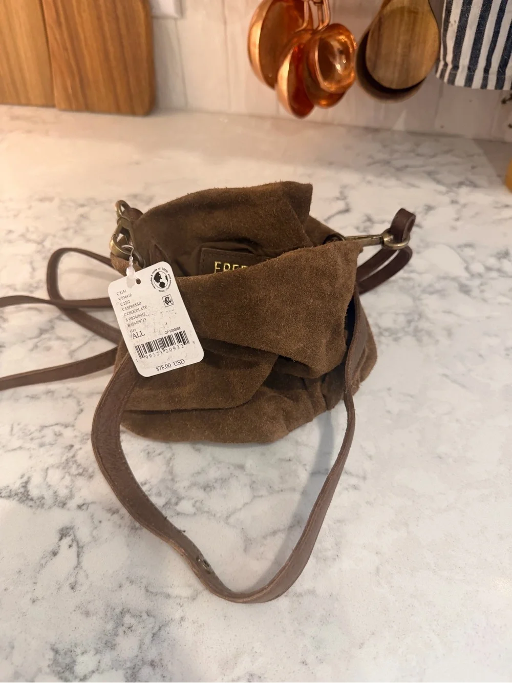 Free People Brown Suede Drawstring Crossbody Bag